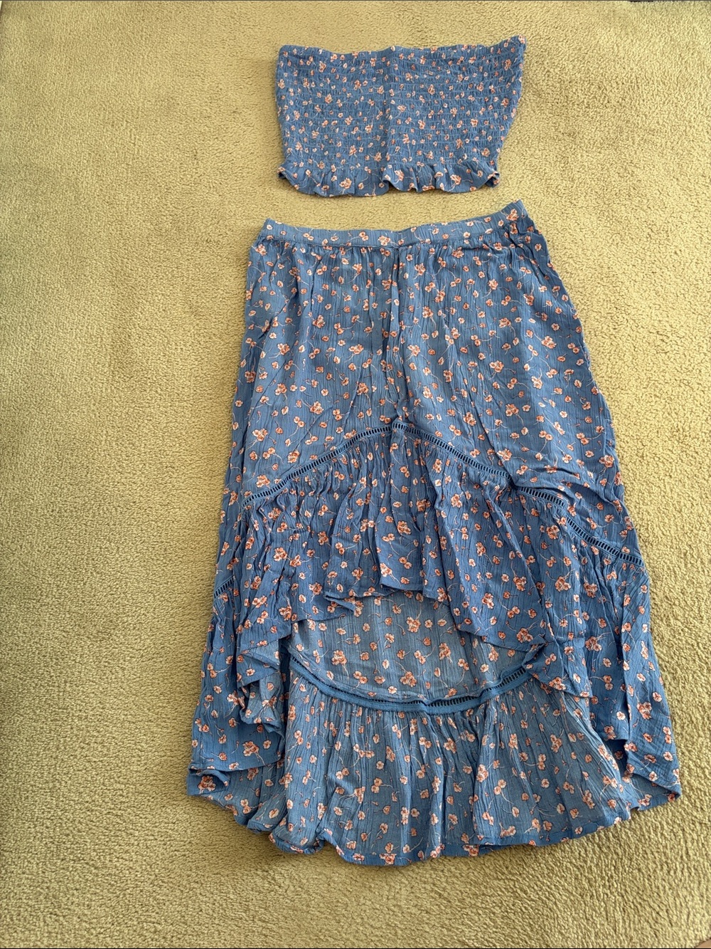 Blue Floral Tiered Maxi Skirt - tube top Women's Boho Style